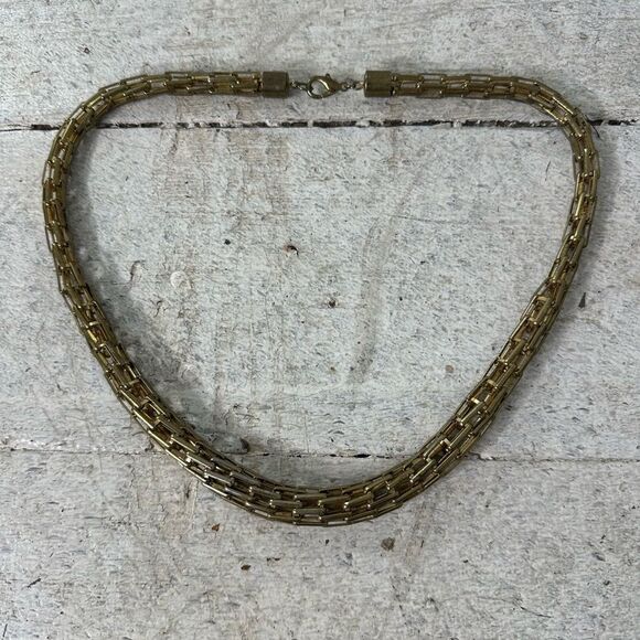 Vintage Antique Look Gold Tone Chunky Accordion Link Chain Necklace - Picture 1 of 8